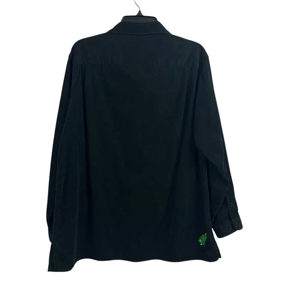 The Quaker Factory Corduroy Shirt Embroidered Christmas Trees Black Large - Picture 2 of 9